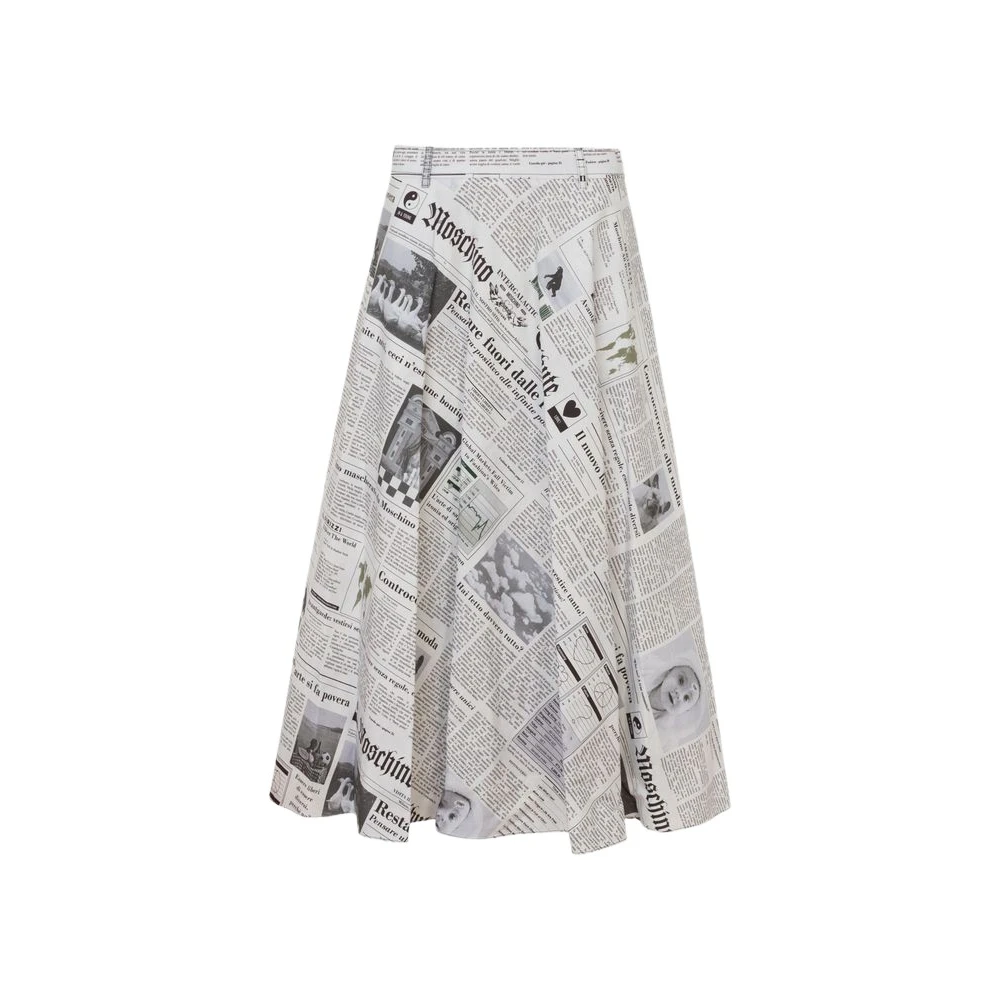 Moschino Women's Gray Midi Skirts, M, Printed Cotton Poplin Midi Skirt