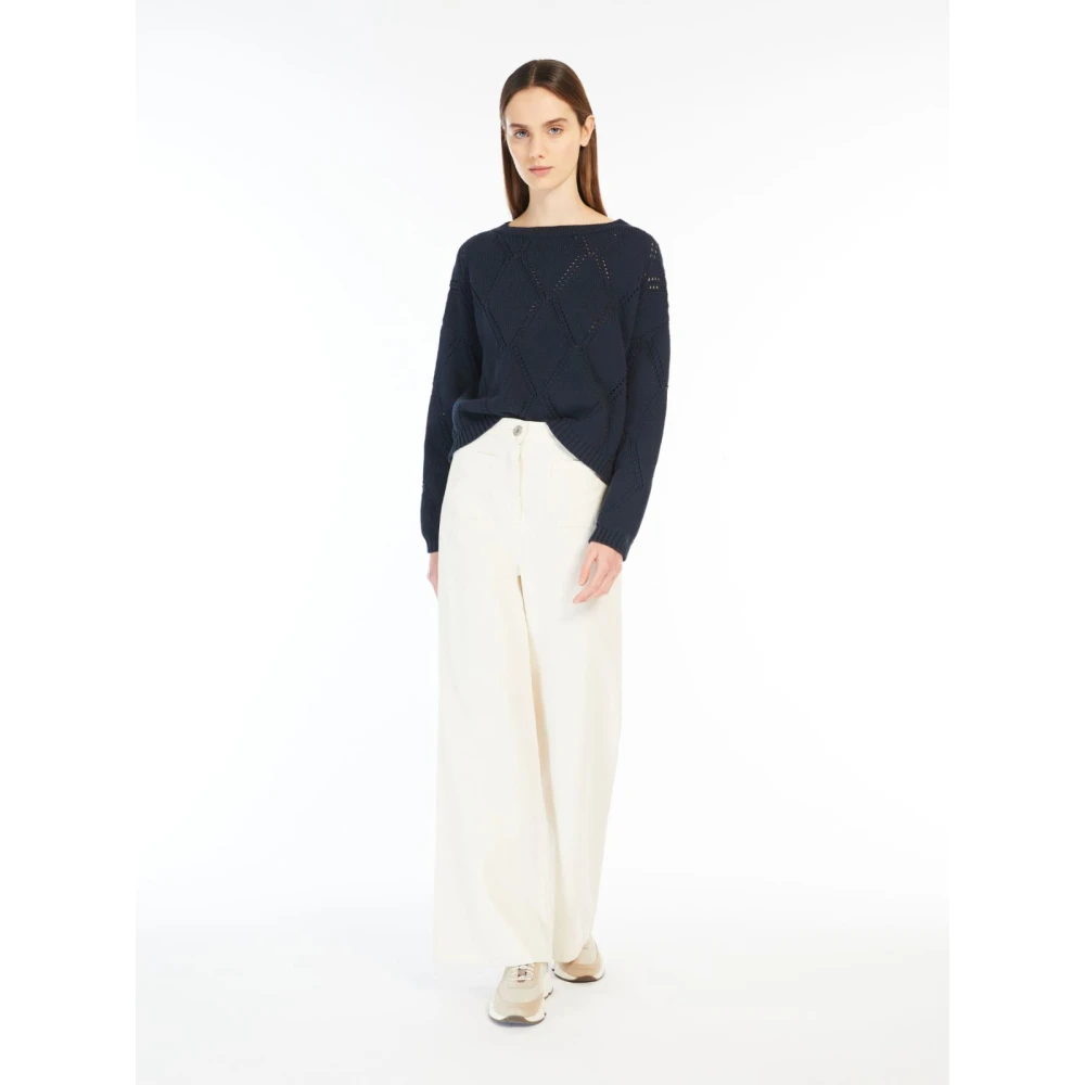 Max Mara Weekend Blauwe Oversized Katoenen Trui met Ruitpatroon Blue Dames