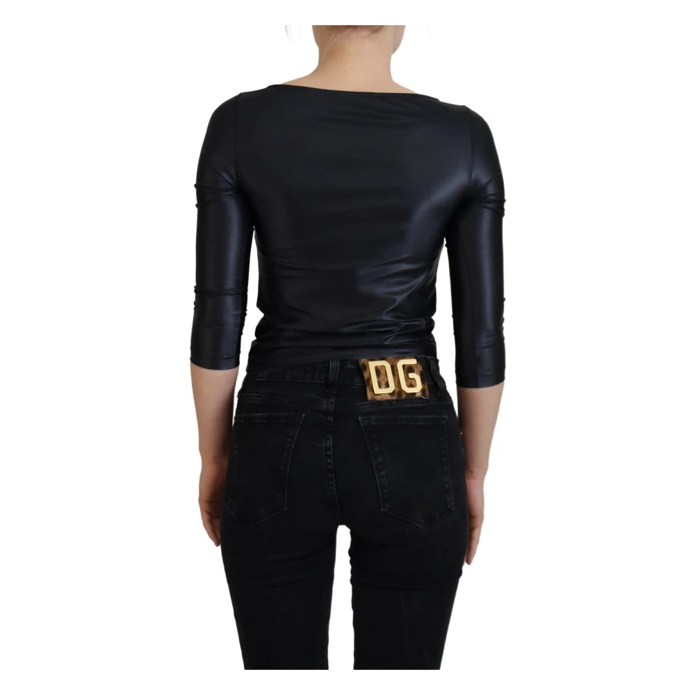 Dolce & Gabbana Zwarte Stretch Open Borst 3 4 Mouw Top Black Dames