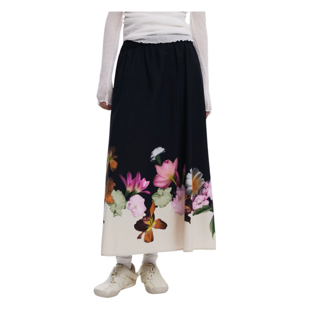 Desigual Women's Black Maxi Skirts,, Floral Cotton Skirt Large