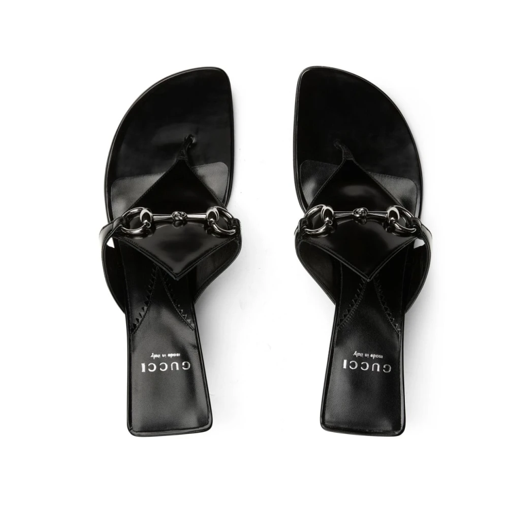 Gucci Zwarte Leren Horsebit Teenslippers Black Dames