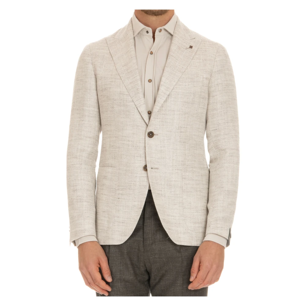 Tagliatore Men's Beige Single-Breasted Jacket With Peak Lapels - Blazers - Xl - Jackets
