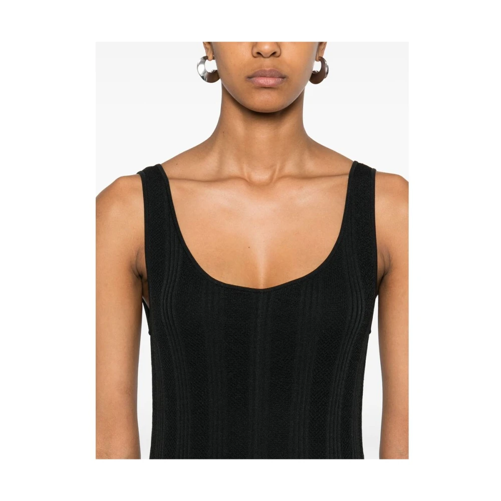 Calvin Klein Zwarte Gebreide U-Hals Jurk Black Dames