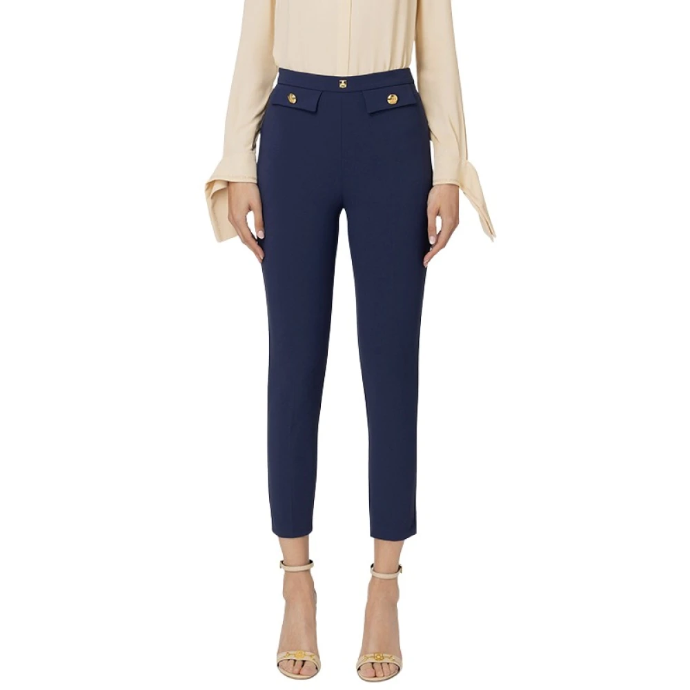 Elisabetta Franchi Blauwe Elegante Broek Slim Fit Blue Dames