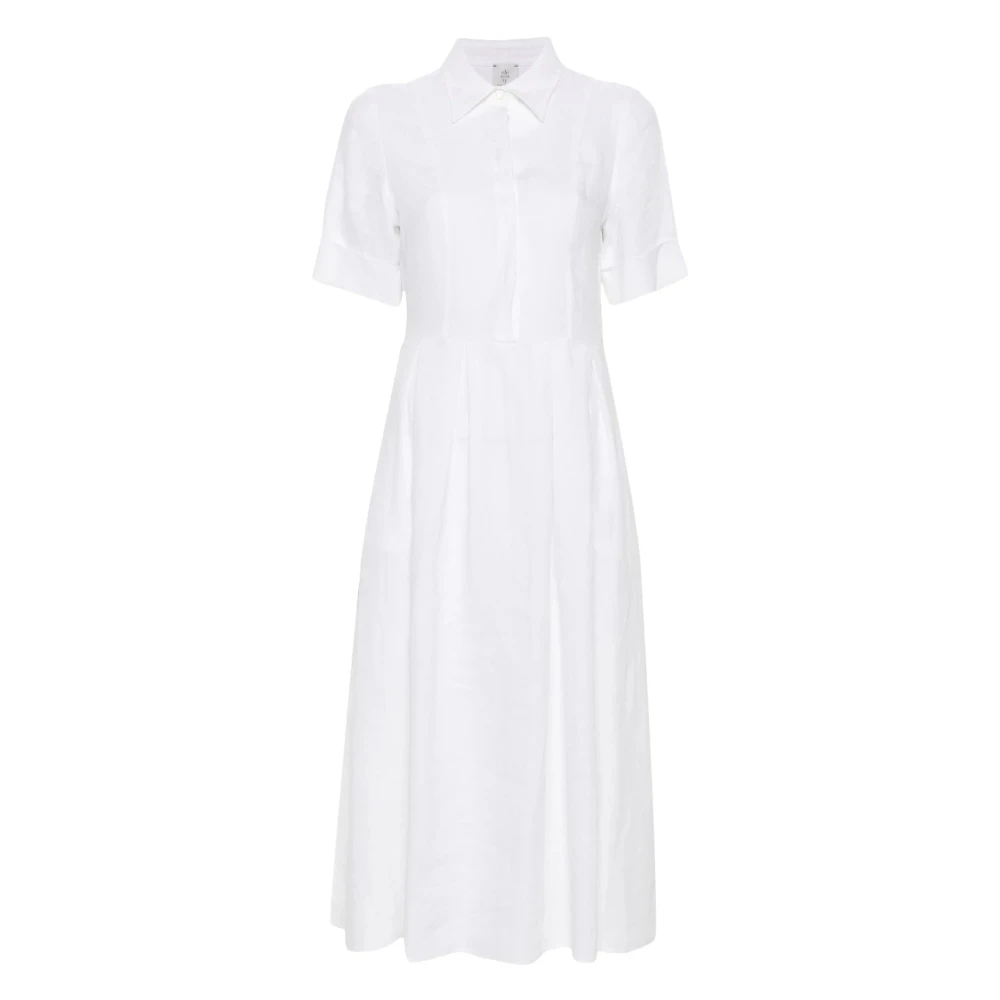 Eleventy Casual Vit Linne Midi Klänning White, Dam