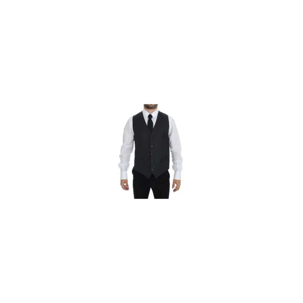Dolce & Gabbana Mannelijk Grijs Kostuums Heren, M, Wol, Grijze Wol Formele Jurk Vest