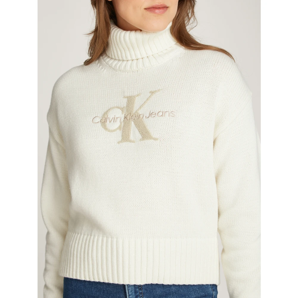 Calvin Klein Chenille Coltrui Trui Ivoor Beige Dames