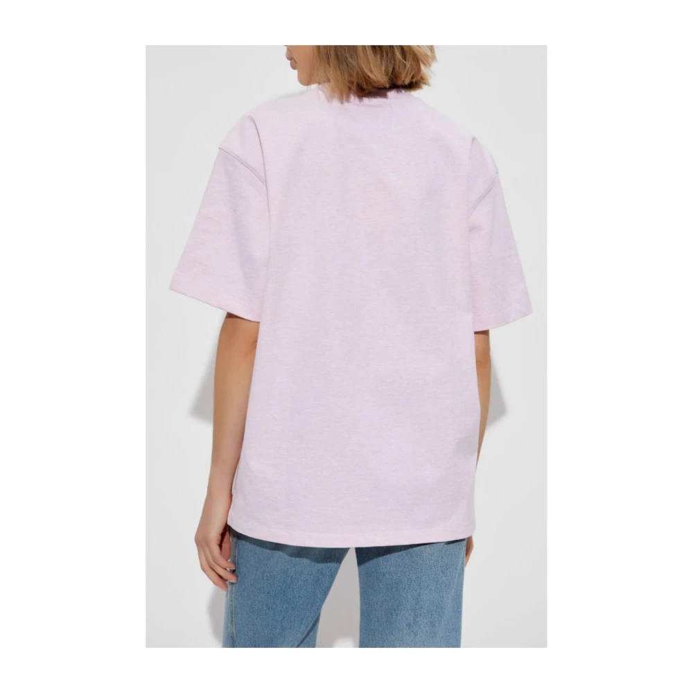 Ganni Hartprint T-shirt voor Schouderstijl Pink Dames