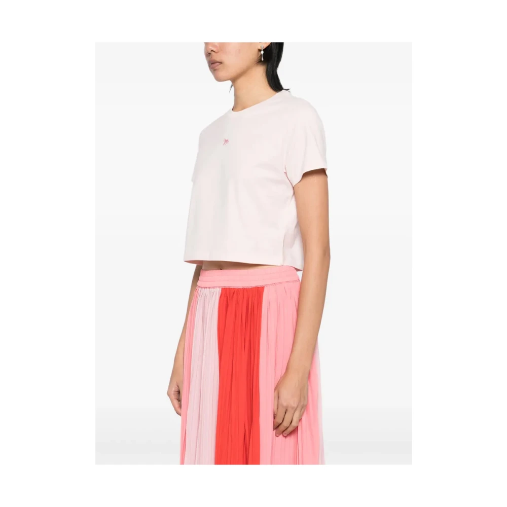 Maison Kitsuné Blush Pink Cropped Crew Neck T-shirt Pink Dames