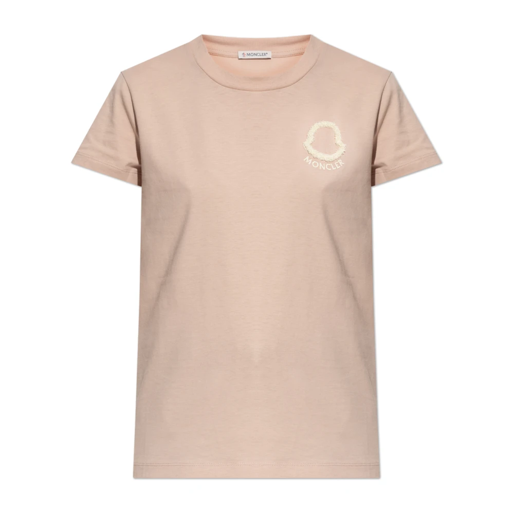 Moncler Rosa T-Shirt Med Broderad Logotyp
