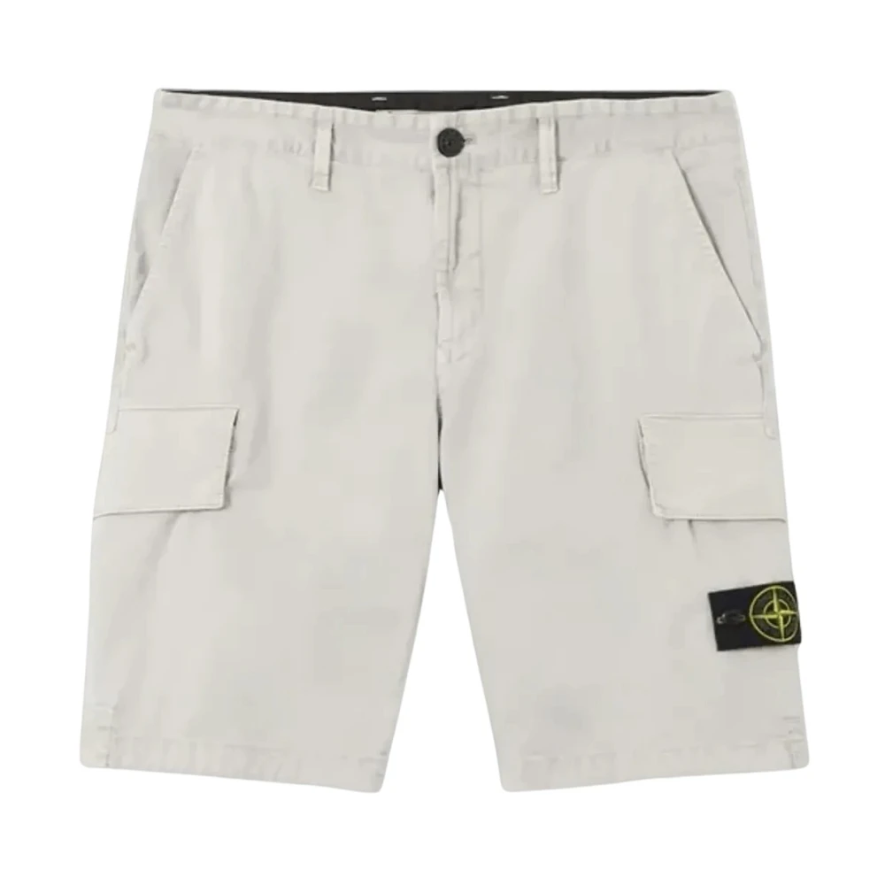 Stone Island Gray Casual Shorts, Male, W32, Cotton Stretch Broken Twill Shorts
