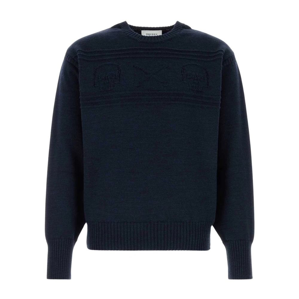 Alexander Mcqueen Men's Blue Wool Jumper - Round-Neck Knitwear - Xl - Knitwear
