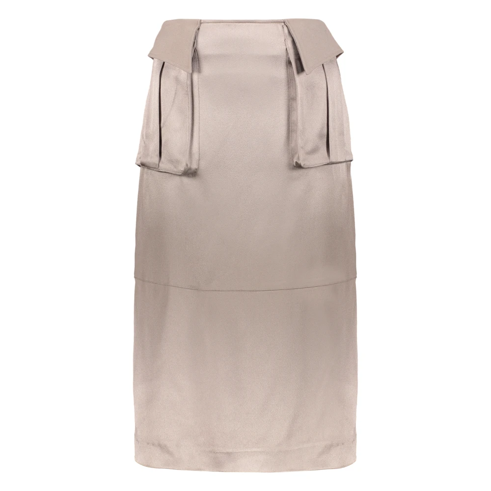 Lorena Antoniazzi Stijlvolle Midi Rok met Zakken en Rits Beige Dames