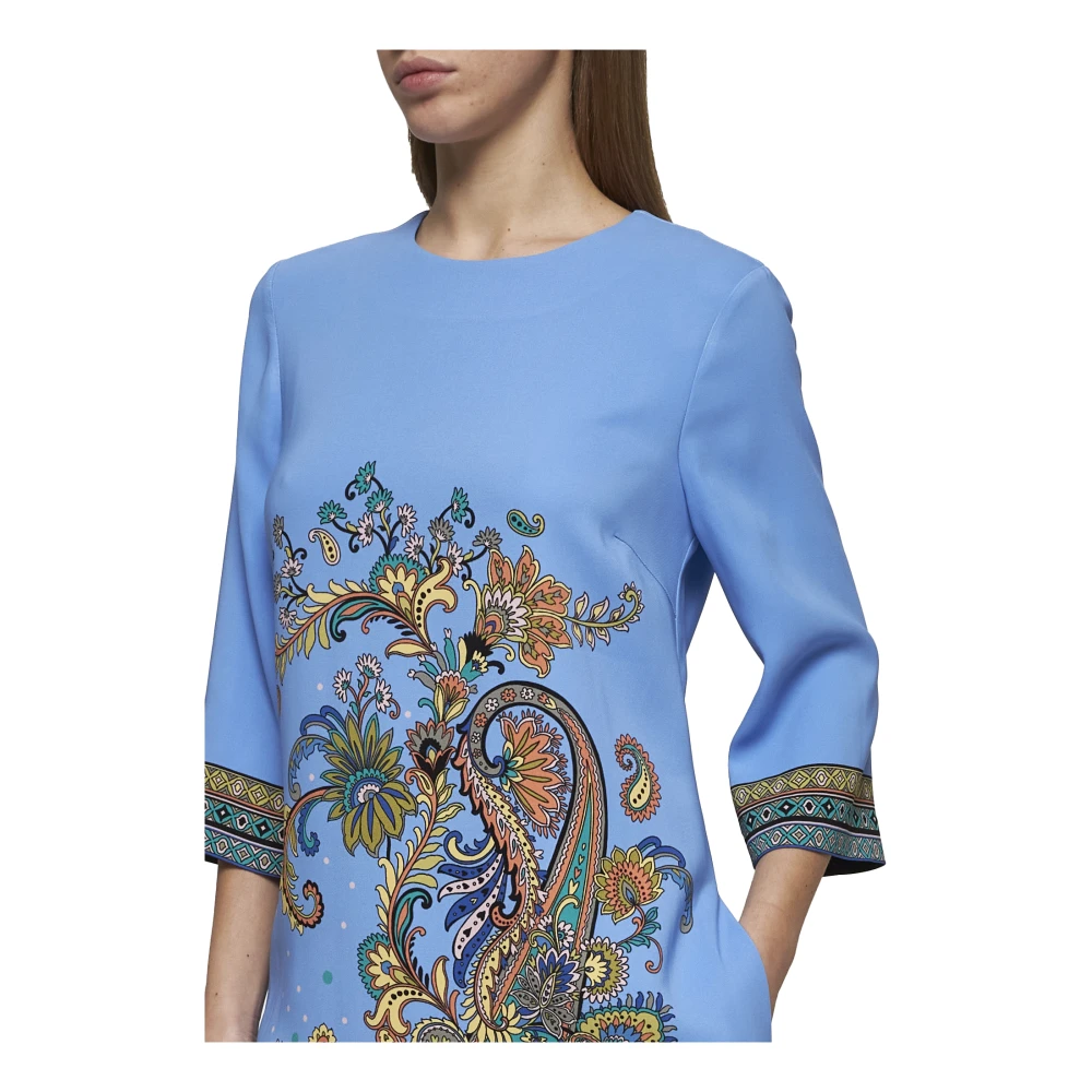 ETRO Blauwe Bloemen Paisley Print Jurk Multicolor Dames