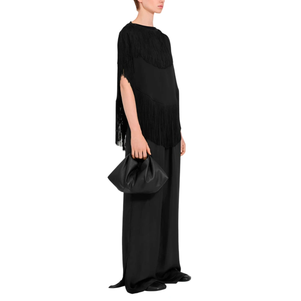 MM6 Maison Margiela Trendy Zwarte Fringe Shirt Black Dames