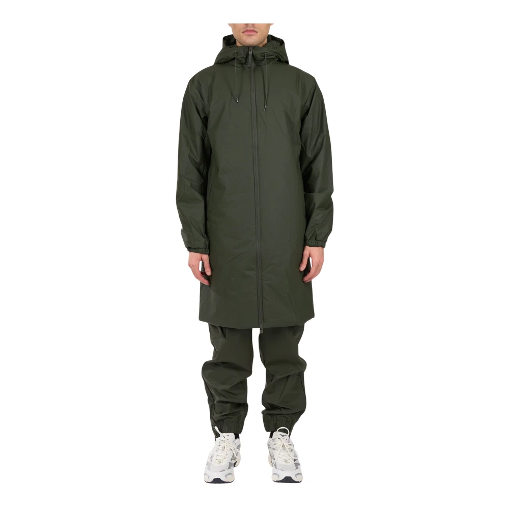 Rains Lange Geïsoleerde Hoodie Jas Green Heren
