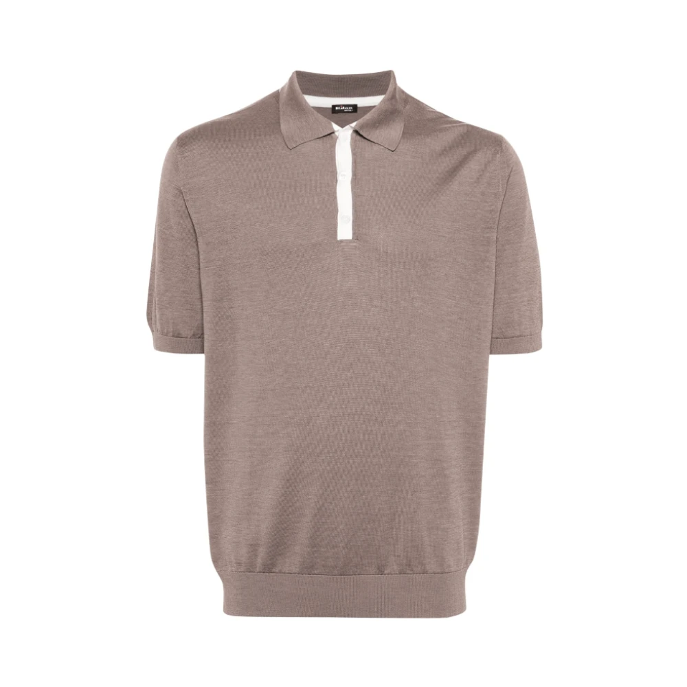 Kiton Silke-bomull Polo Skjorta, Finstickad Brown, Herr