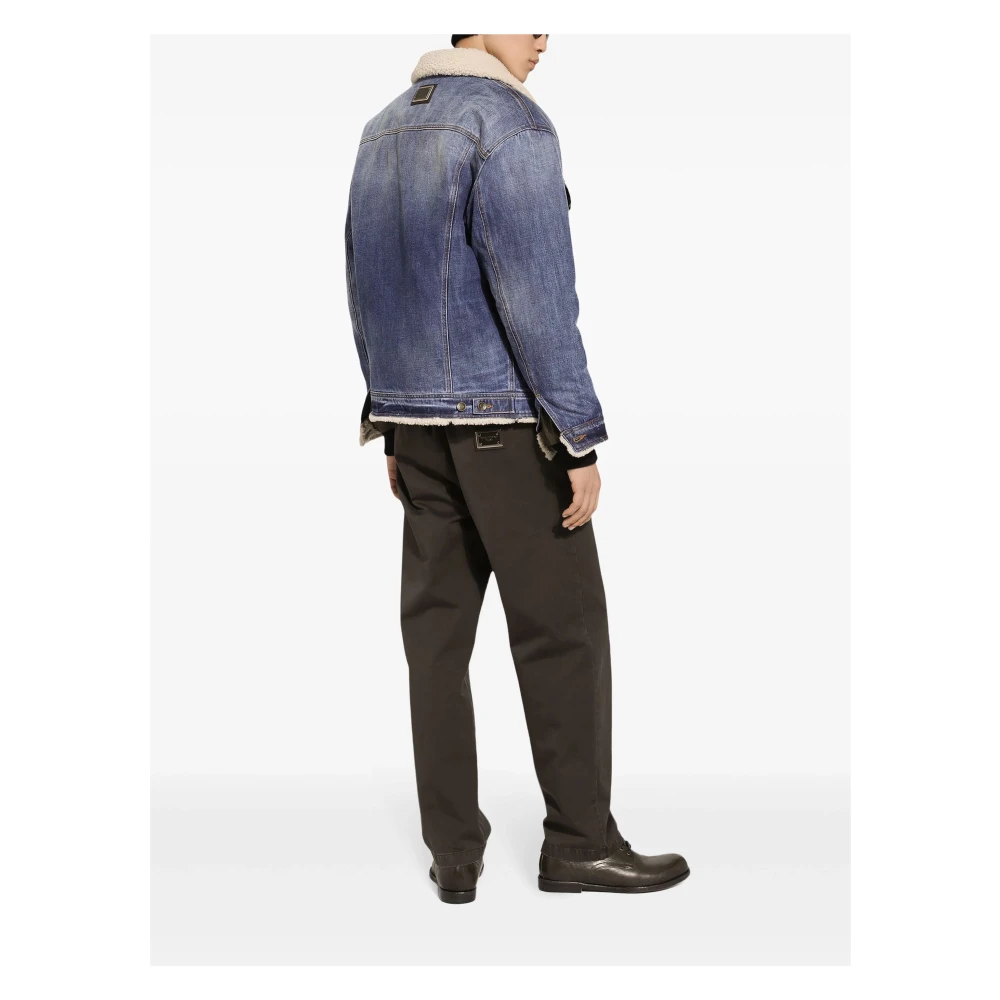 Dolce & Gabbana Heldere Blauwe Teddy Kraag Denim Jas Blue Heren