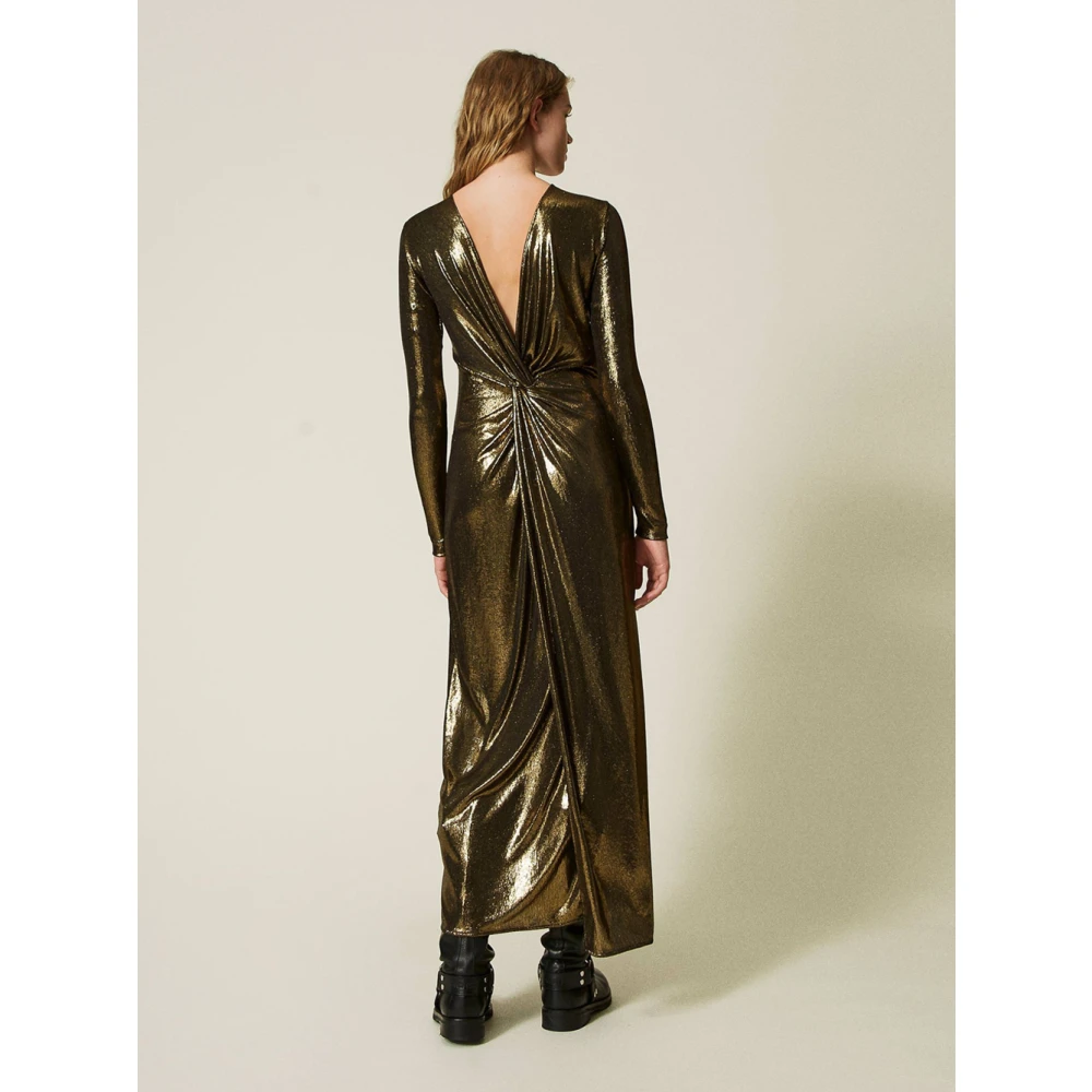 Twinset Lamina Gouden Lange Jurk Yellow Dames