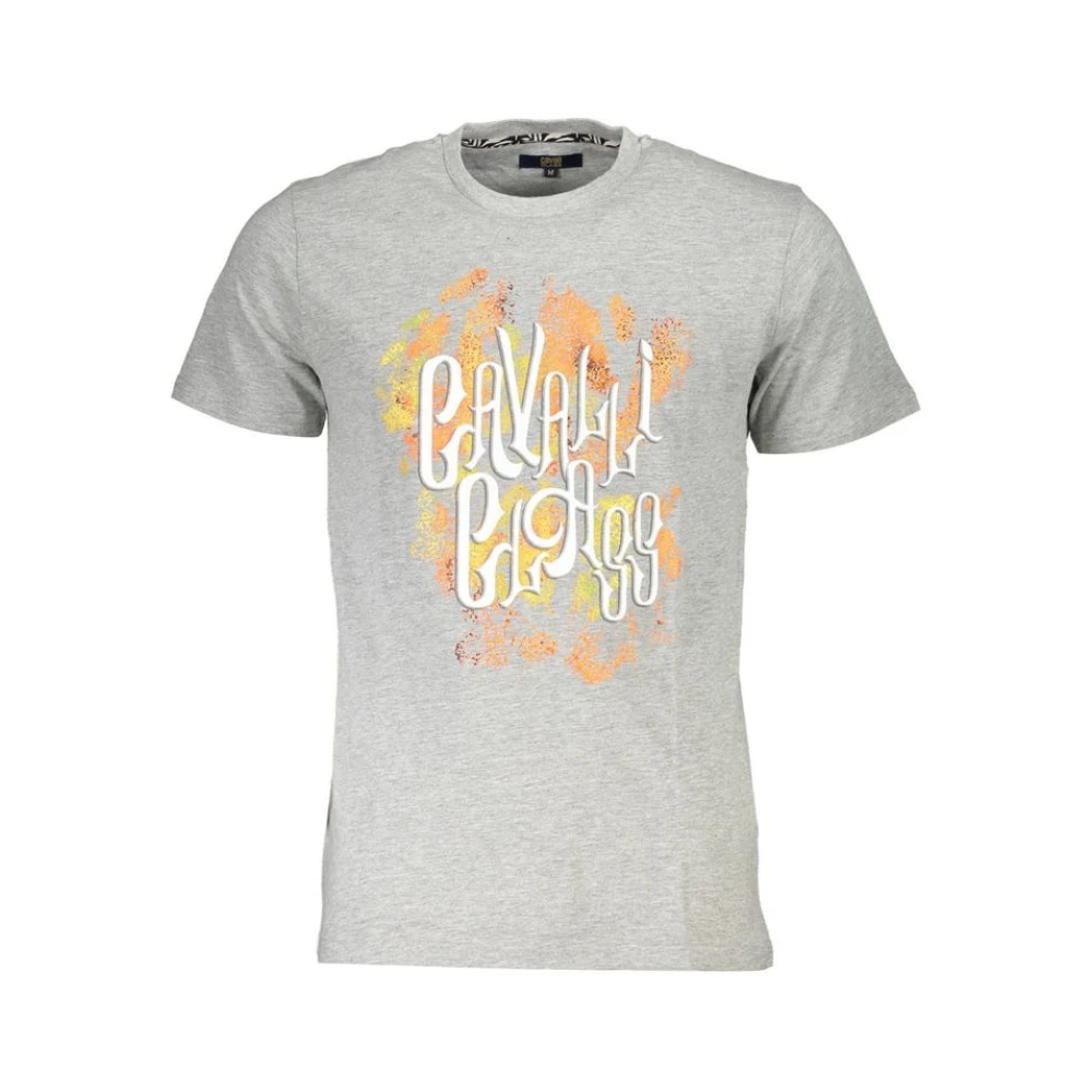 Cavalli Class Men's Gray Cotton Print Logo T-Shirt