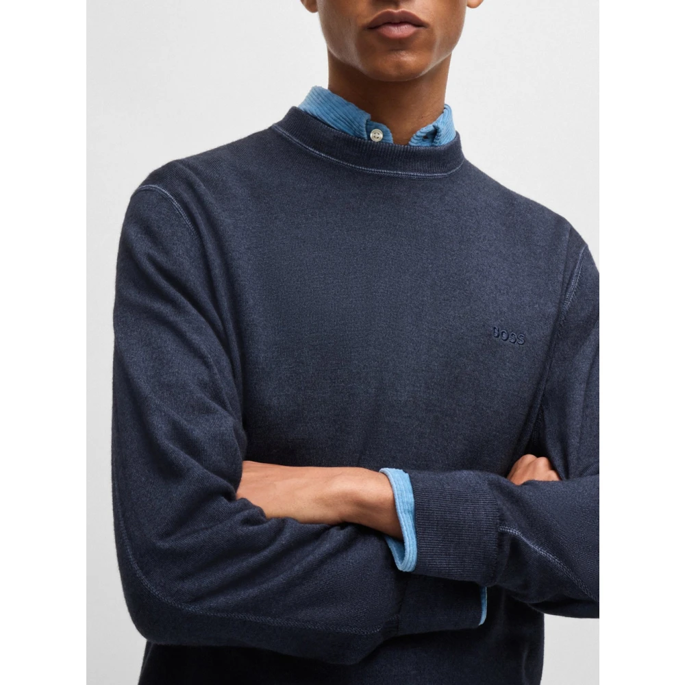 Hugo Boss Blauwe Crew Neck Sweater Astefano Blue Heren