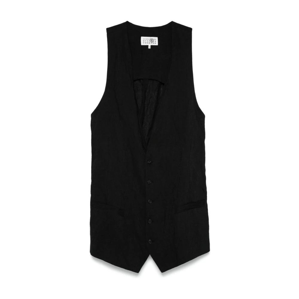 MM6 Maison Margiela Zwart Wol Diep-Hals Vest Black Dames