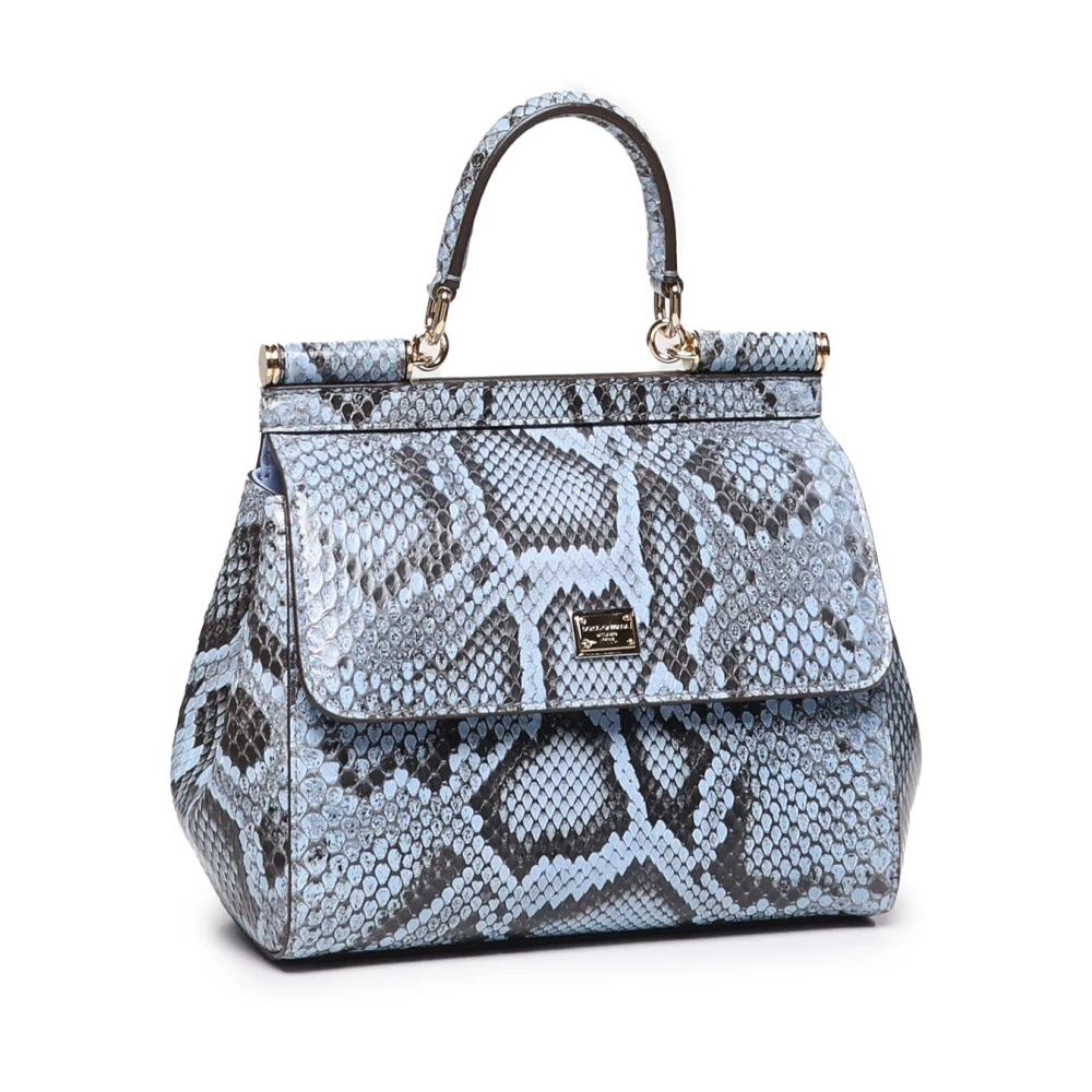 Dolce & Gabbana Slangenprint Leren Handtas met Spiegel Blue Dames