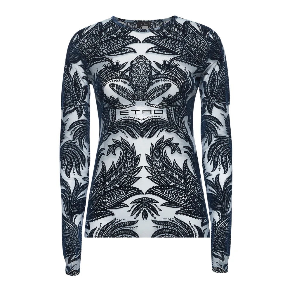 ETRO Blauwe Crewneck met Kikker en Paisley Blue Dames