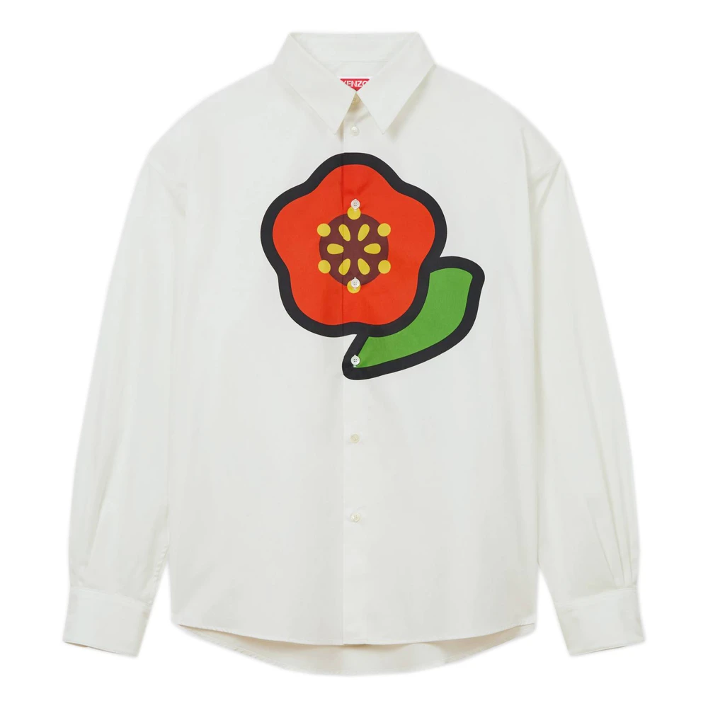 Kenzo Witte Bloemenprint Casual Overhemd White Heren