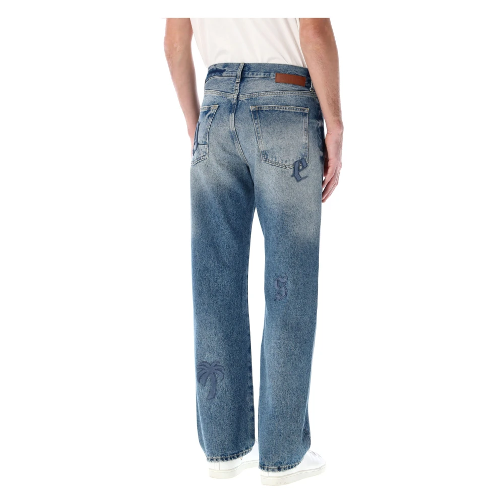 Palm Angels Logo Patch Straight Jeans Pakket Blue Heren