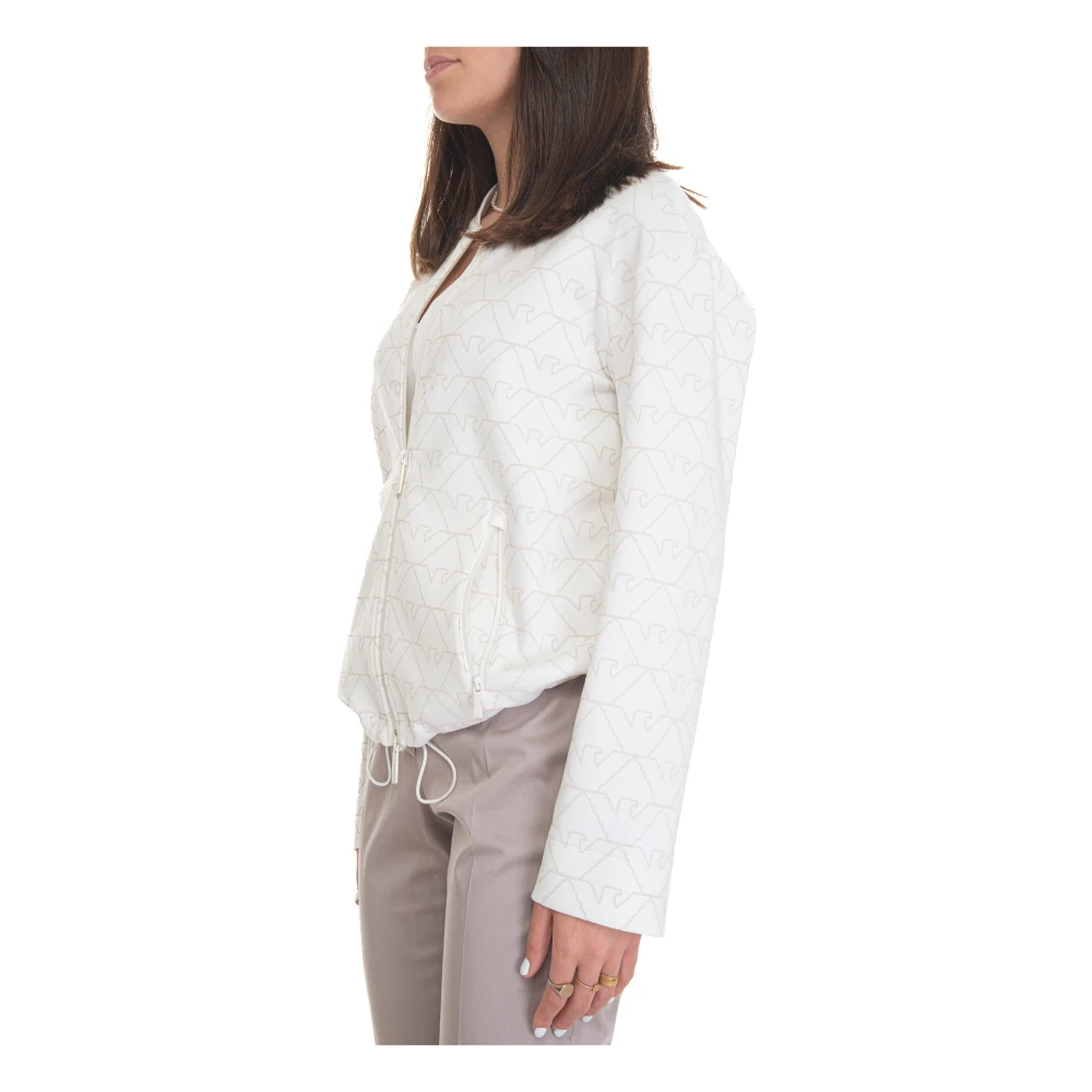 Emporio Armani Sweatshirt met rits Logo Trekkoord Zakken Drop Schouder White Dames