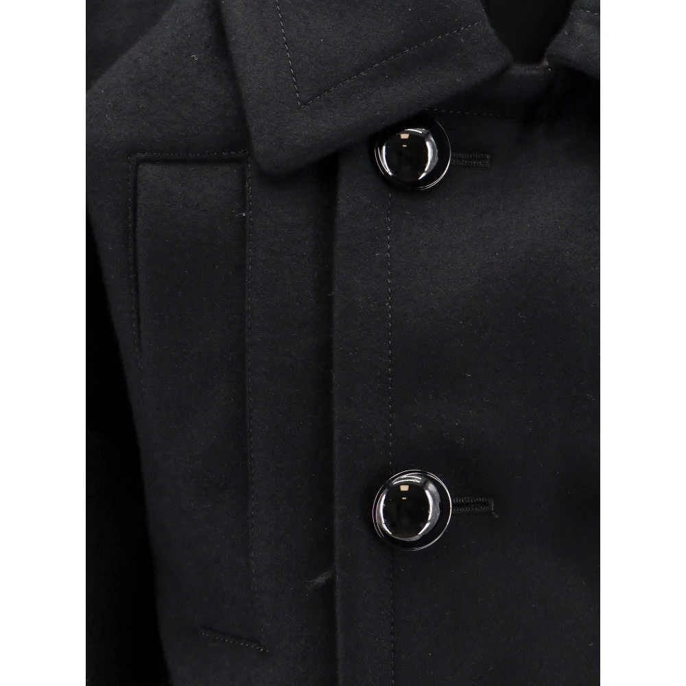 Sacai Zwarte Wollen Jas Dubbele Knopen Black Dames