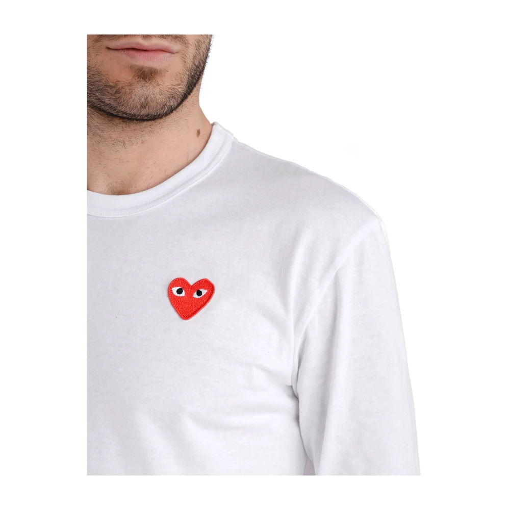 Comme des Garçons Play Lange mouwen T-shirt met rood hart White Heren