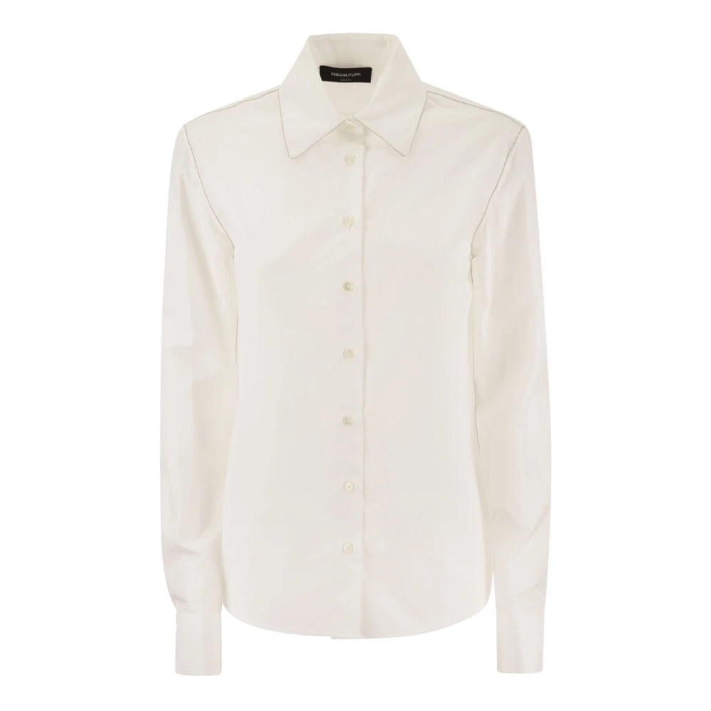 Fabiana Filippi Moderne Katoenen Overhemd met Diamantborduursel White Dames
