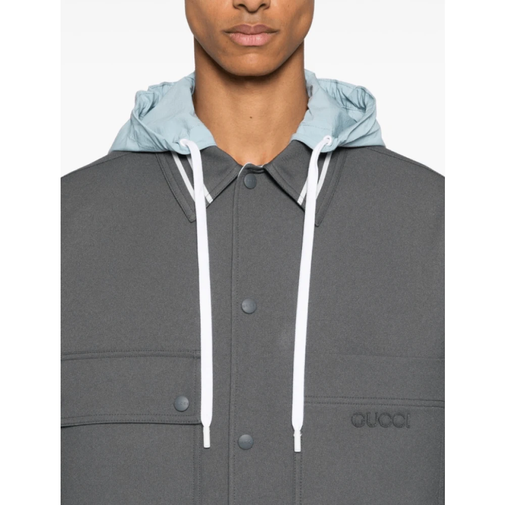 Gucci Logo Patch Shirt Jacket Gray Heren