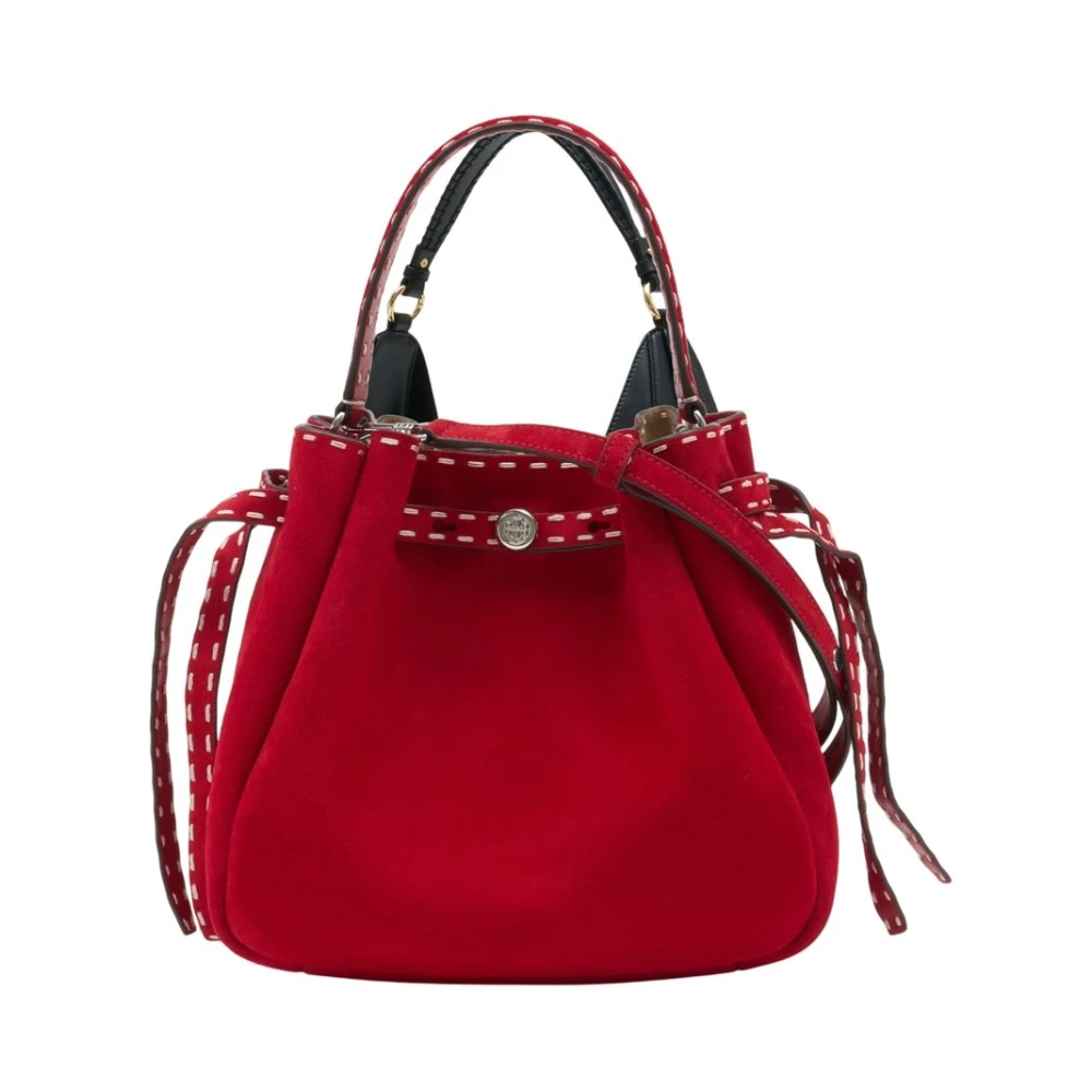 Tory Burch Women's Red Romy Suede Pick Stitch Bucket Bag