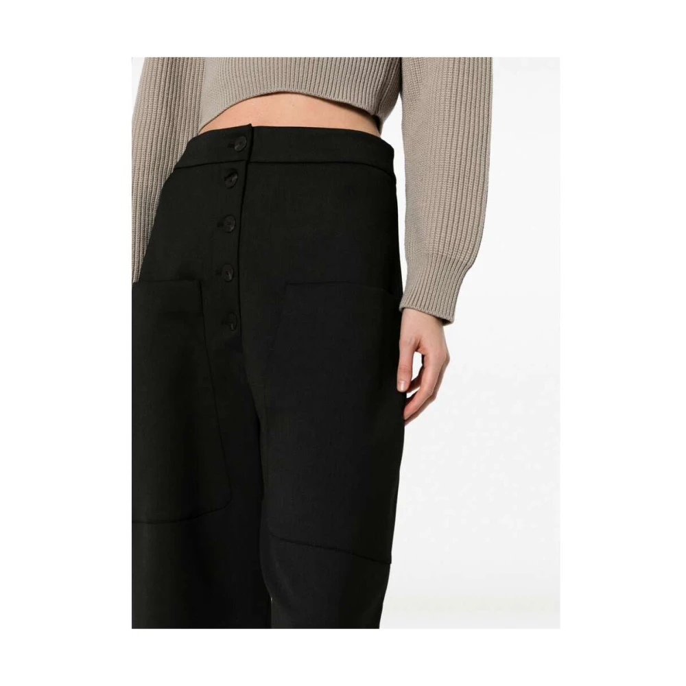 Studio Nicholson Zwarte Hoge Taille Broek met Knoopsluiting Black Dames