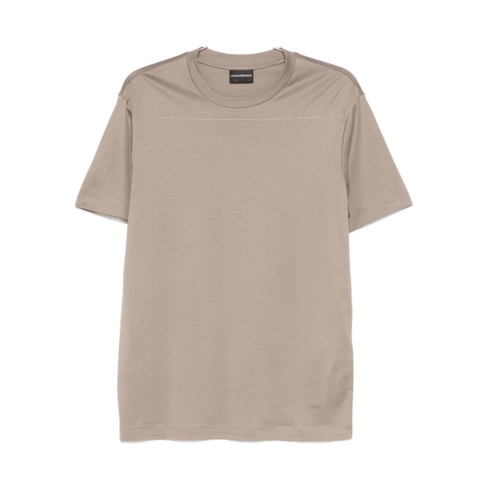 Emporio Armani Herr Beige Träning M, Bomull, T-Shirt Med Rund Hals