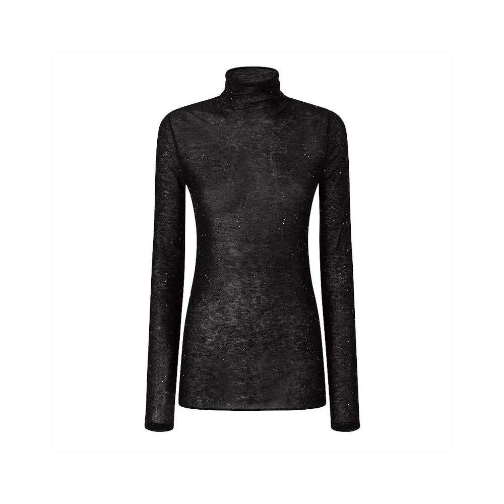 Pinko Damen Schwarz - Eng Anliegender Rollkragenpullover Mit Mikro-Pailletten - M - Bild 5