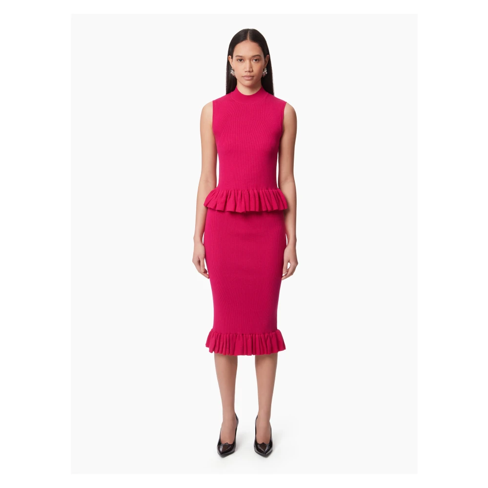 Nina Ricci Roze Gerimpelde Peplum Midi Rok Pink Dames
