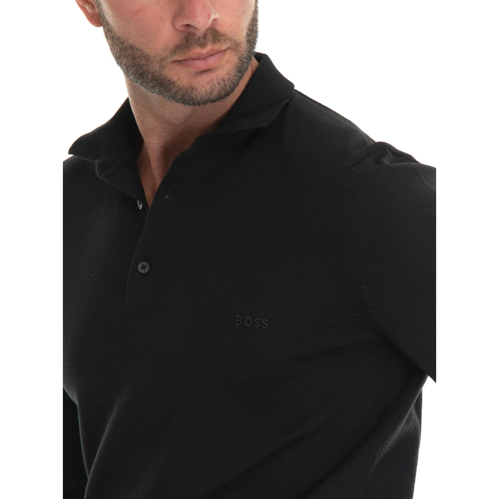 Boss Klassieke Polo Shirt met Lange Mouwen Black Heren