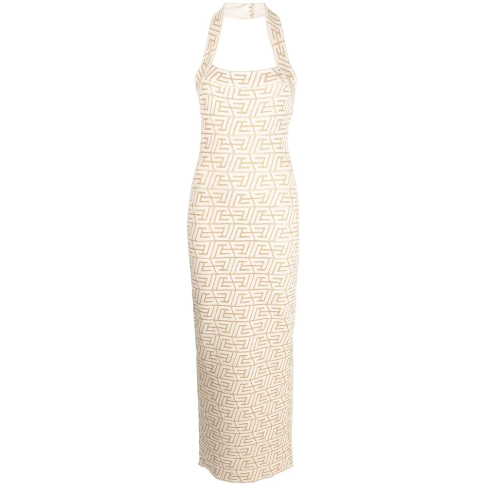 Balmain Women's Gold Elegant Maxi Dress With Halter Neck