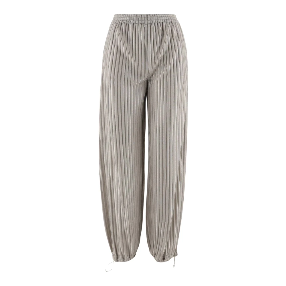 Giorgio Armani Geribbelde Jacquard Viscose Broek Beige Dames