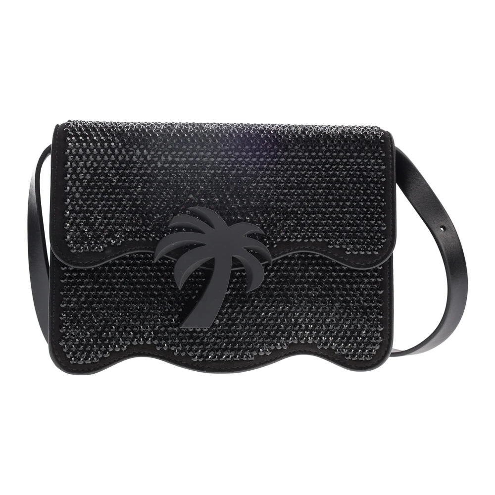 Palm Angels Schoudertassen Palm Shoulder Bag With All-Over Crystal Embellishm in zwart