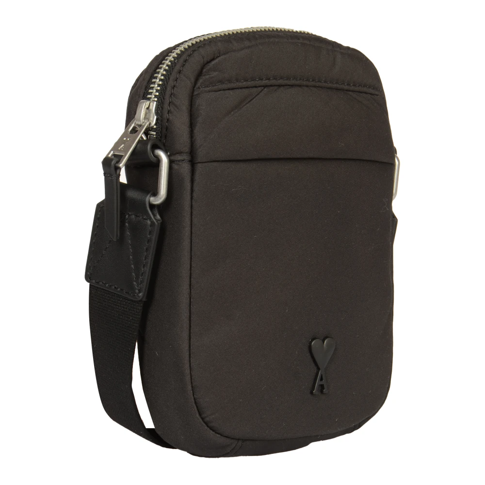 Ami Paris Zwarte Nylon Crossbody Tas Black Heren