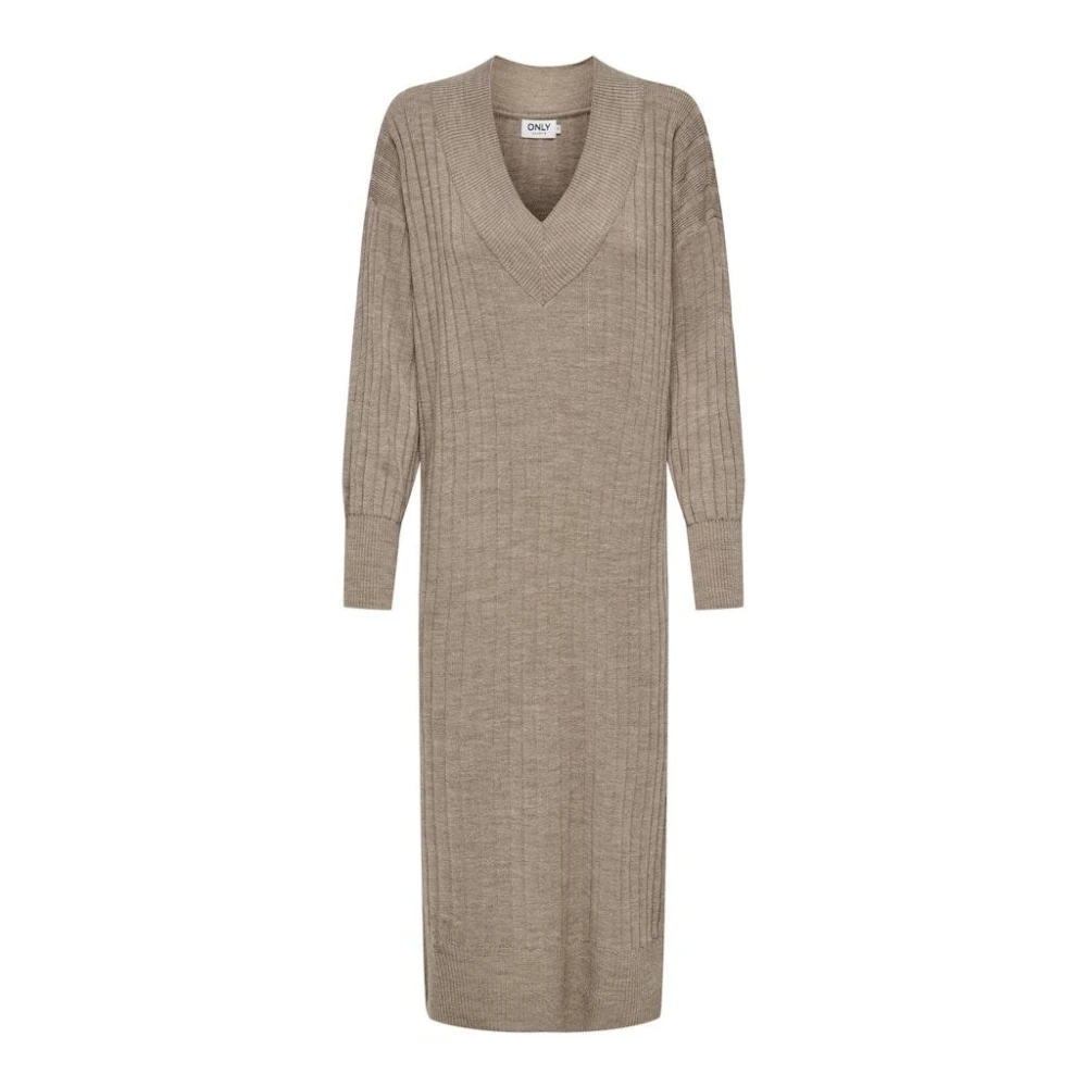 Only Beige Midi V-Hals Jurk Brown Dames