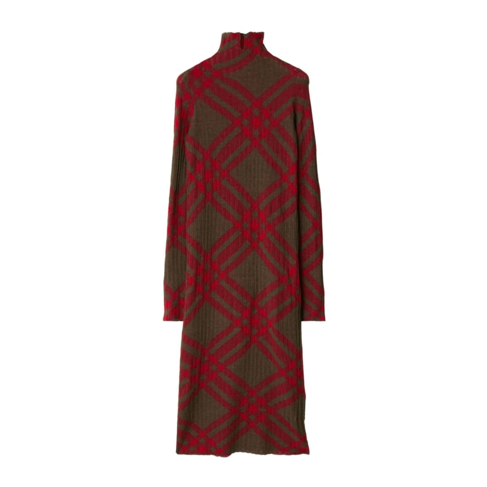 Burberry Rode Geruite Print Wollen Jurk Red Dames