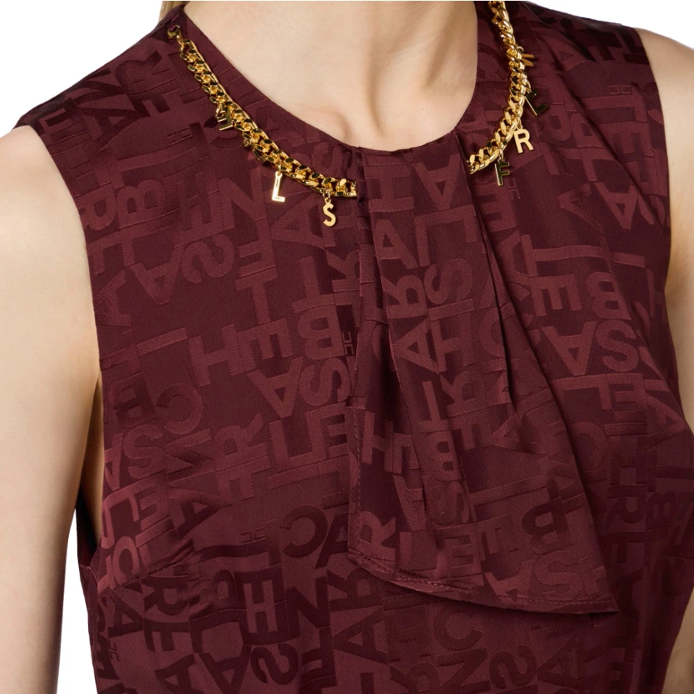Elisabetta Franchi Jacquard Lettering Mini Jurk met Halsdoek Red Dames