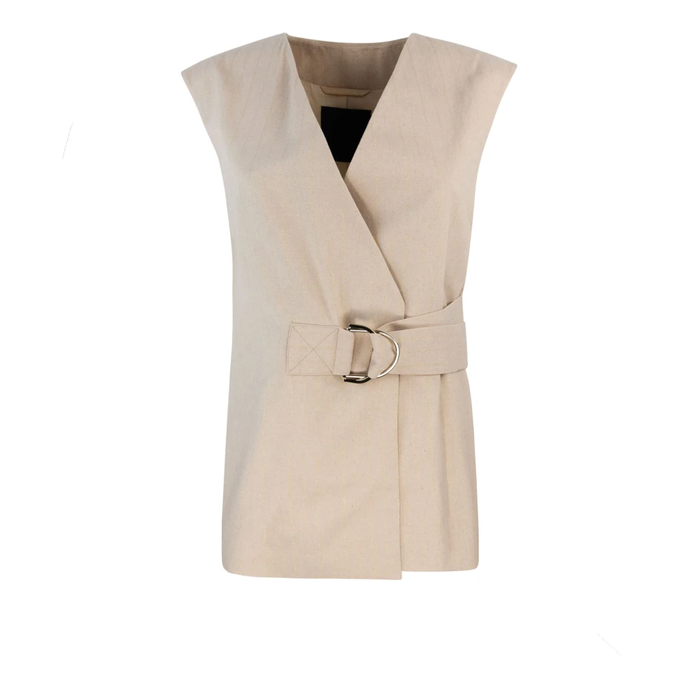 Liu Jo Gouden Gestreepte Lurex Jas Beige Dames