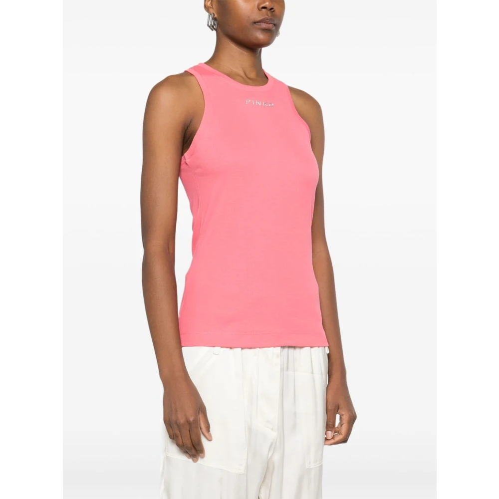pinko Blush Pink Mouwloze Logo Top Pink Dames
